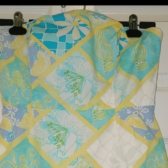 Vintage Lilly Pulitzer strapless patchwork summer ocean dress Sz 2 - Picture 3 of 8